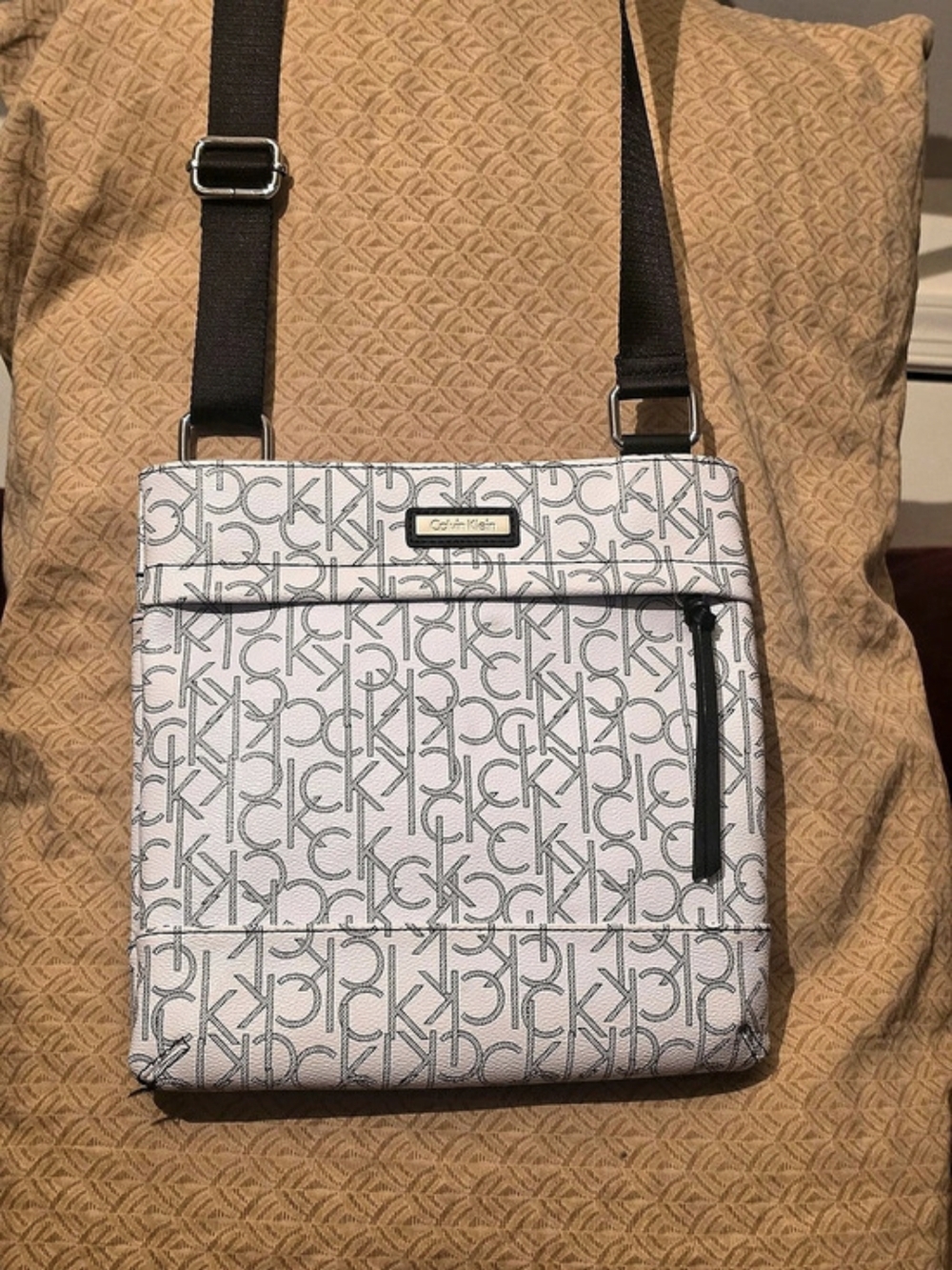 Calvin Klein Monogram Shoulder Bag in White & Black